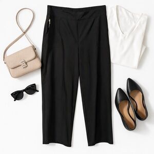 Rafaella Comfort Black Pull-On Cropped Pants XL Wide Leg Zip Pocket